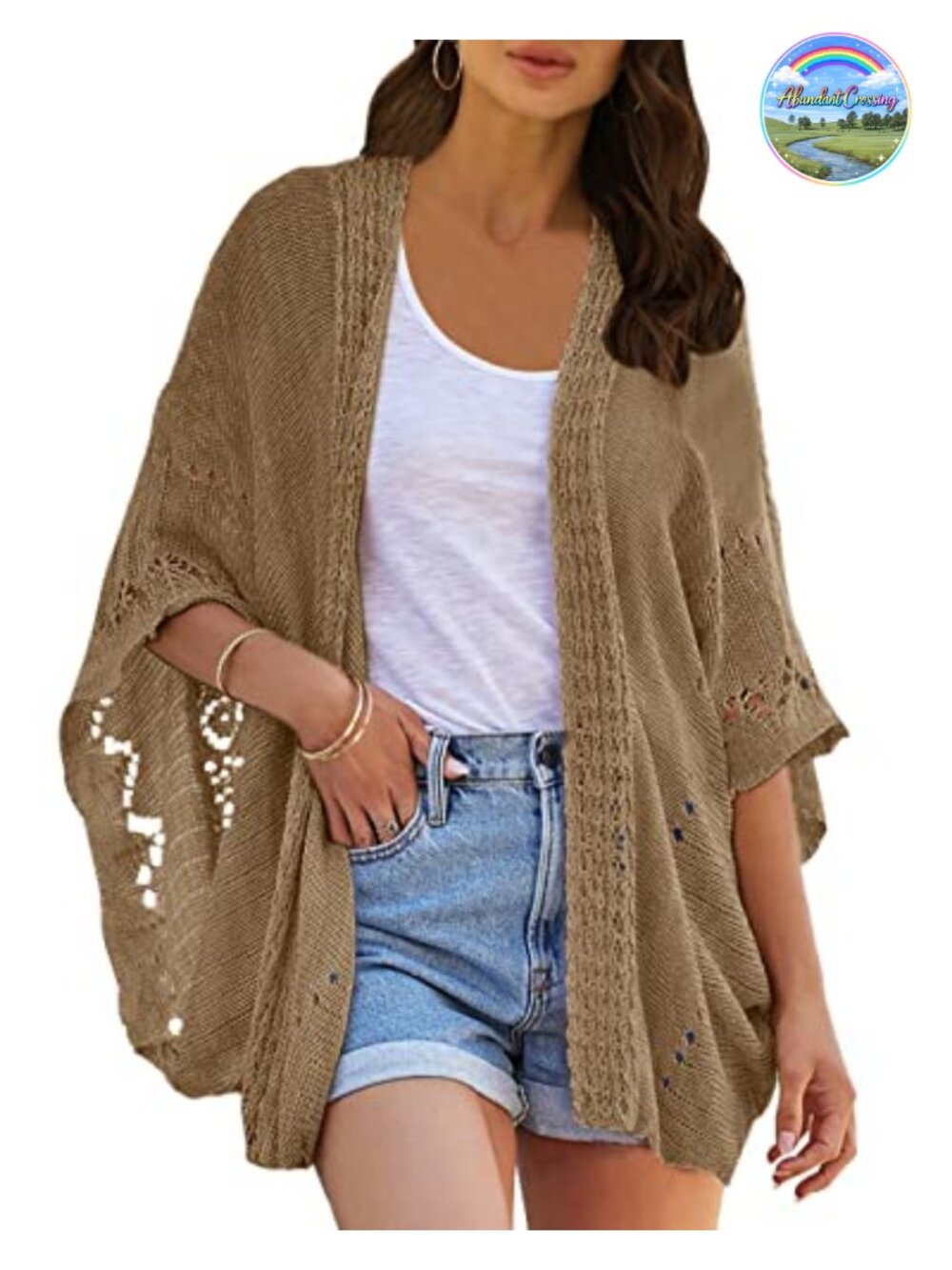 Crochet Kimono Cardigan Batwing Sleeve Lightweight Open Front Coverup
